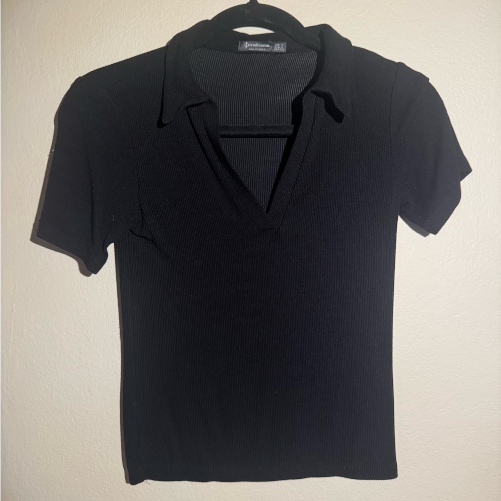 Stradivarius Black Fitted Polo Button Down Shirt